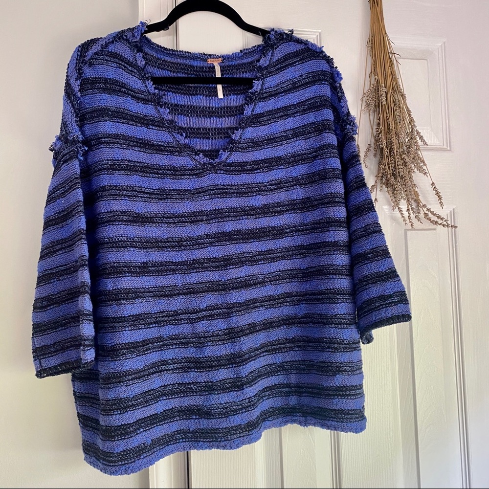 Free People Black & Blue Stripe 3/4 Sweater